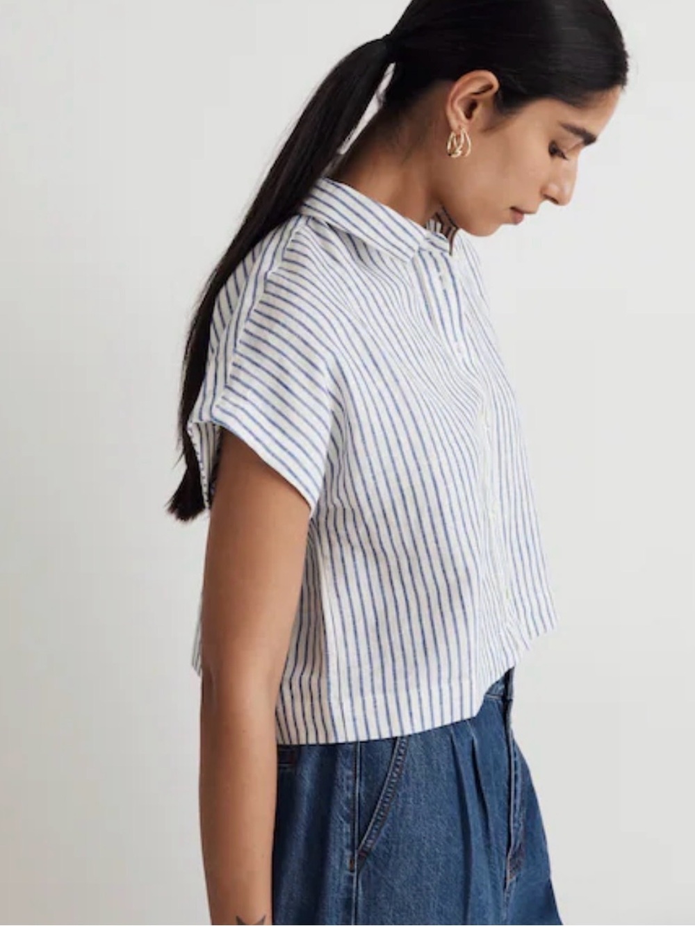 Madewell linen stripe  button top